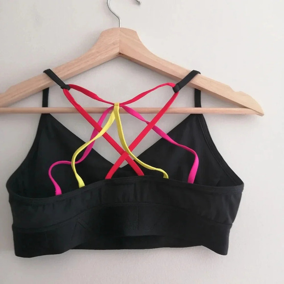 Alala Reef Sports Bra Colourblock with Strappy Back Black Pink Red Yellow Small - Picture 4 of 13